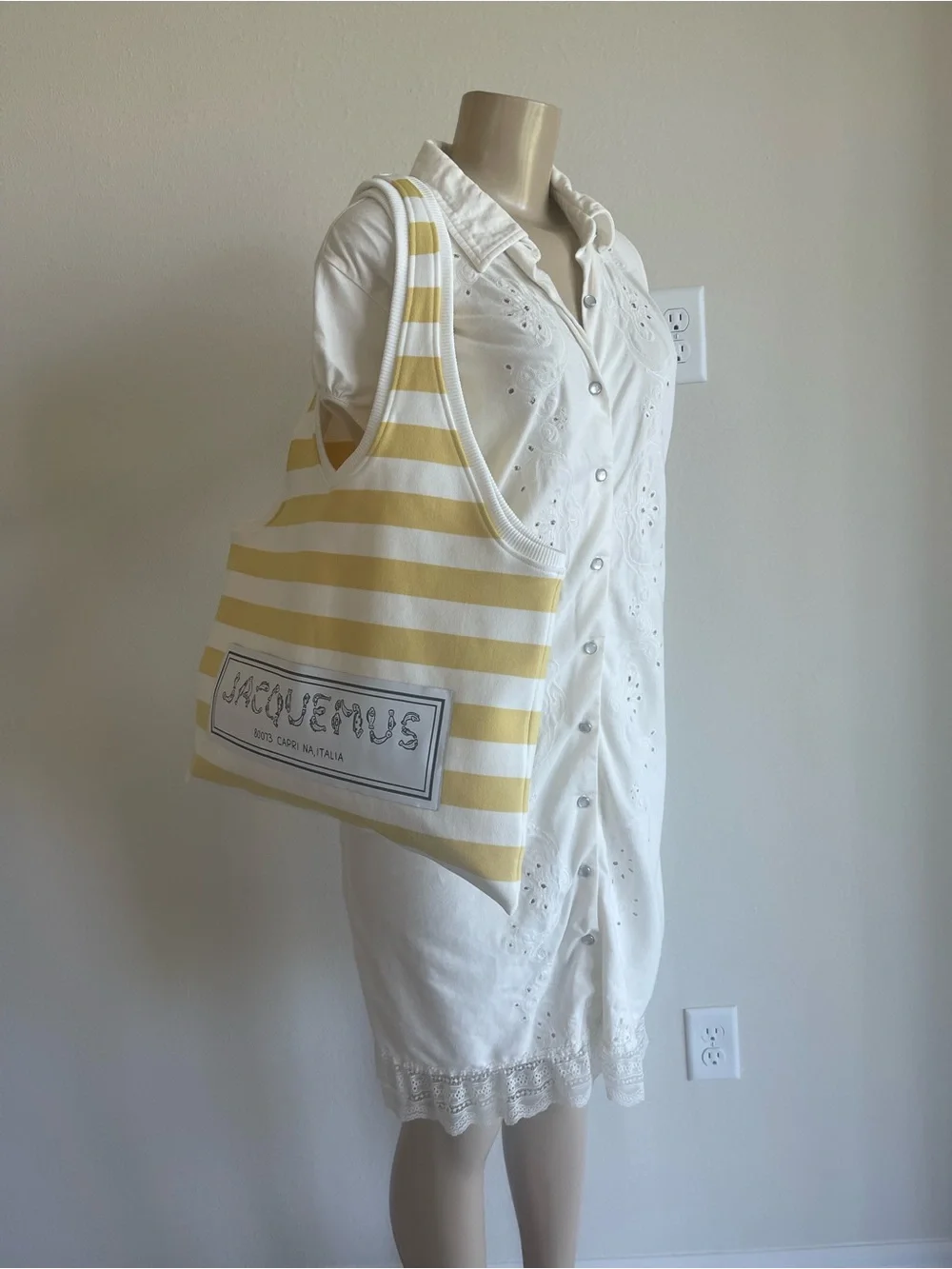 Jacquemus Shoulder bag Hobo ‘Le Sac Marcel ’ - White Yellow Stripe Viscose NWT